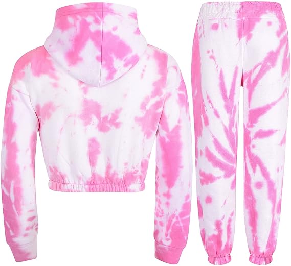 A2Z 4 Kids Girls Tie Dye Tracksuit Crop Hooded Sweatpants Top Bottoms Jogging Suit Joggers Outfit Set Age 5-13 Years